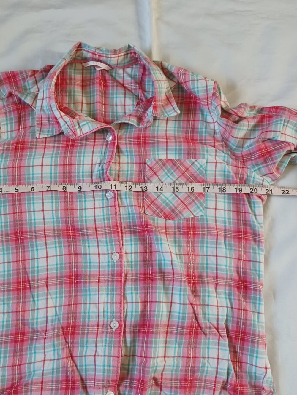 VS Victoria's Secret Womens Pajamas Set Flannel Pink Plaid Long Sleeve Size M - Picture 15 of 15